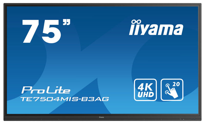 iiyama TE7504MIS-B3AG beeldkrant Interactief flatscreen 190,5 cm (75") Wifi 400 cd/m² 4K Ultra HD Zwart Touchscreen Type processor iiWare 9.0