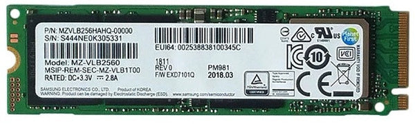 SAMSUNG PM981 256 Go SSD MZVLB256HAHQ-000L2 