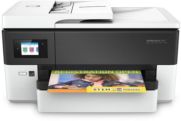 HP OfficeJet Pro 7720 Großformat-All-in-One-Drucker, Farbe, Drucker für kleine Büros, Drucken, Kopieren, Scannen, Faxen, 35-Blatt-Zuführung; Drucken über den vorderen USB-Anschluss; Zweiseitiger Druck