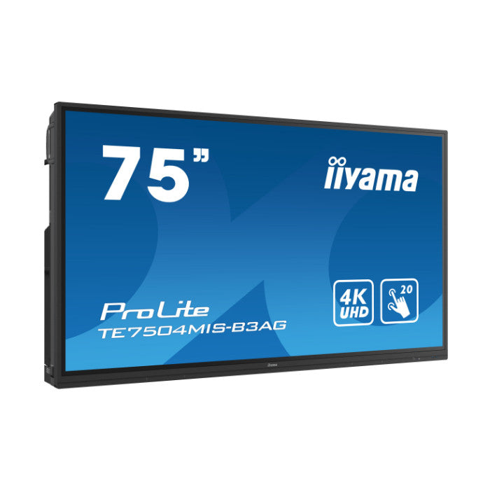 iiyama TE7504MIS-B3AG Bildzeitung Interaktiver Flachbildschirm 190,5 cm (75") WiFi 400 cd/m² 4K Ultra HD Schwarz Touchscreen Prozessortyp iiWare 9.0 