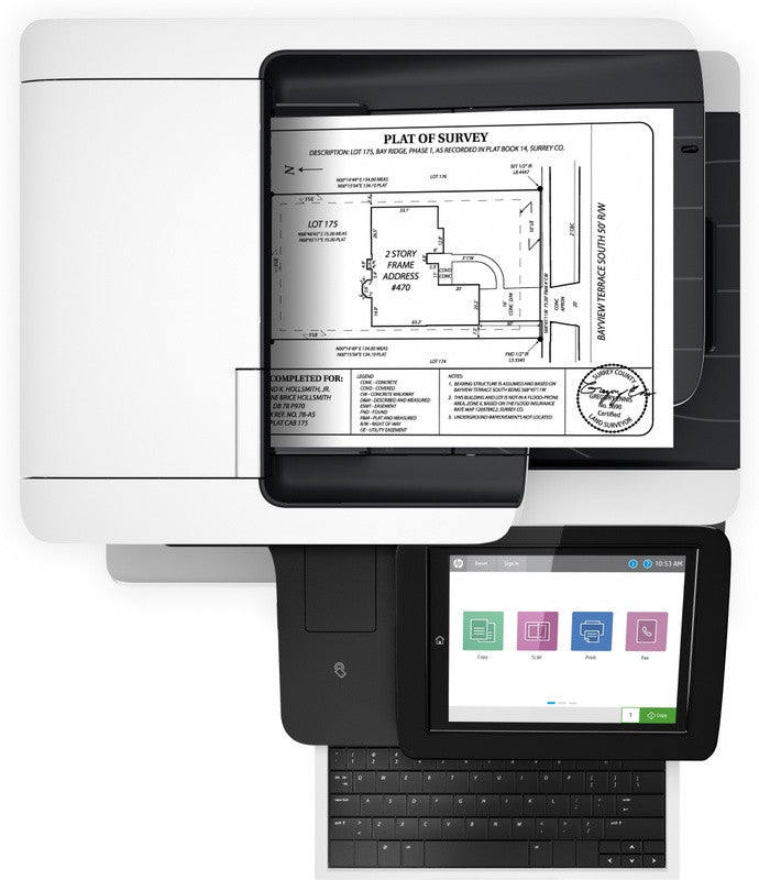 HP LaserJet Enterprise Flow MFP M528z, Print, copy, scan, fax, Print via front USB port; Scan to email; Two sided printing; Double-sided scanning