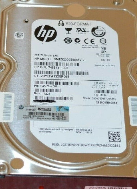 HP 2TB 7200RPM SAS 6GB/S Hot-plug HDD 750775-001